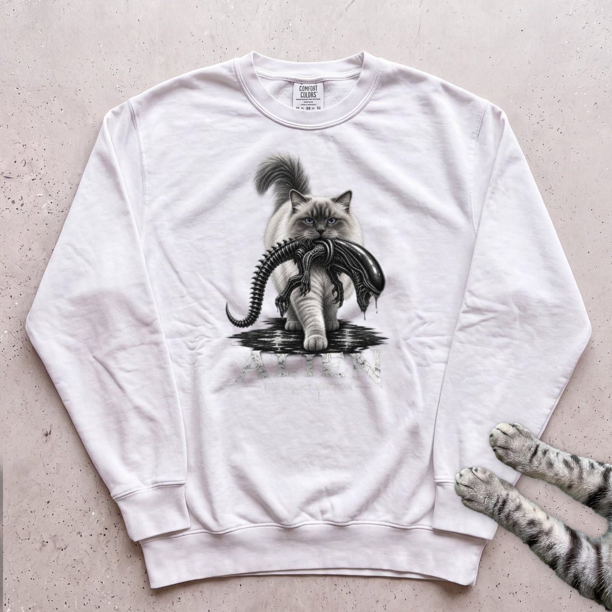 Cat Alien Sweatshirt – Funny Alien Movie Parody Sweatshirt - White
