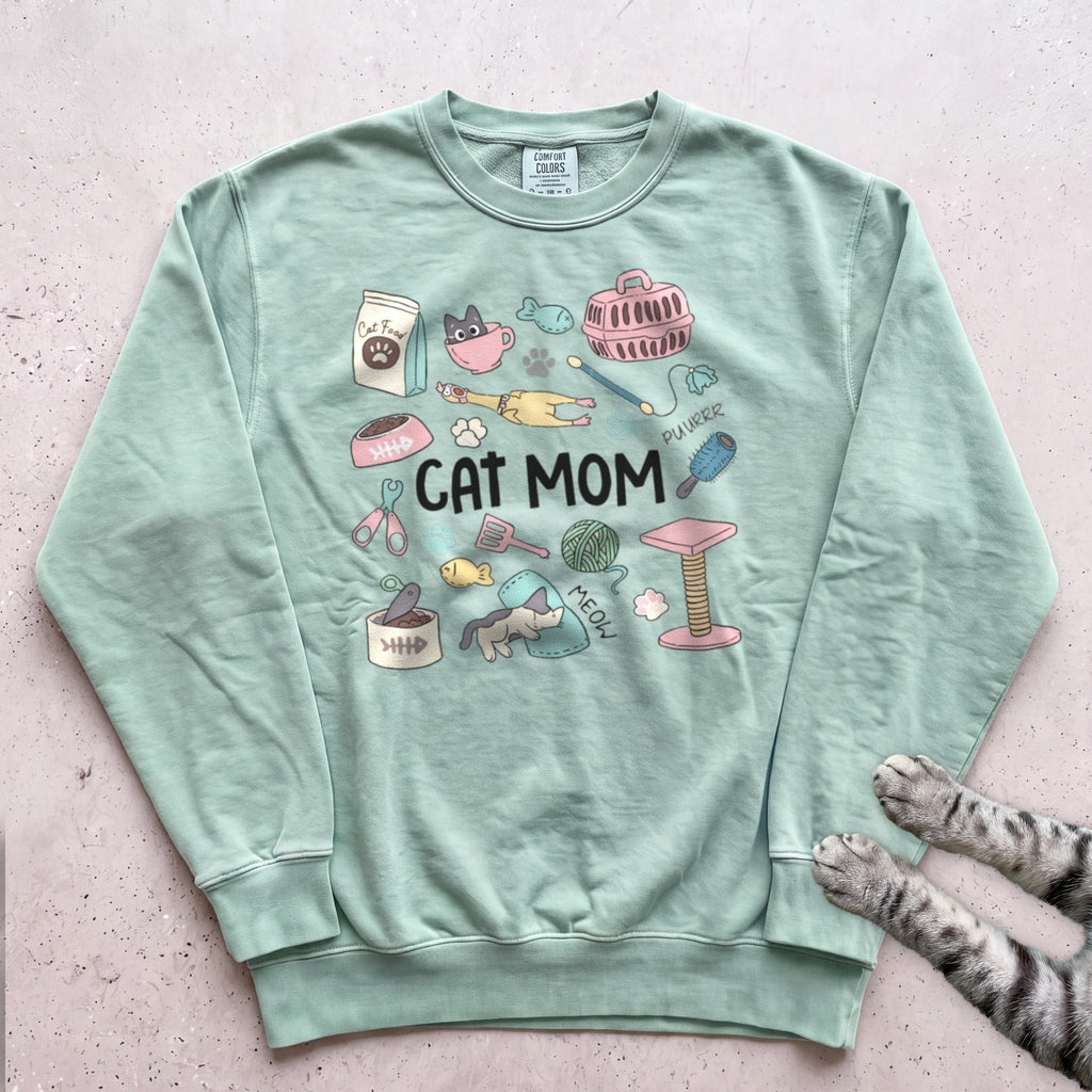 Cat Care Cat Mom Sweatshirt - Light Green