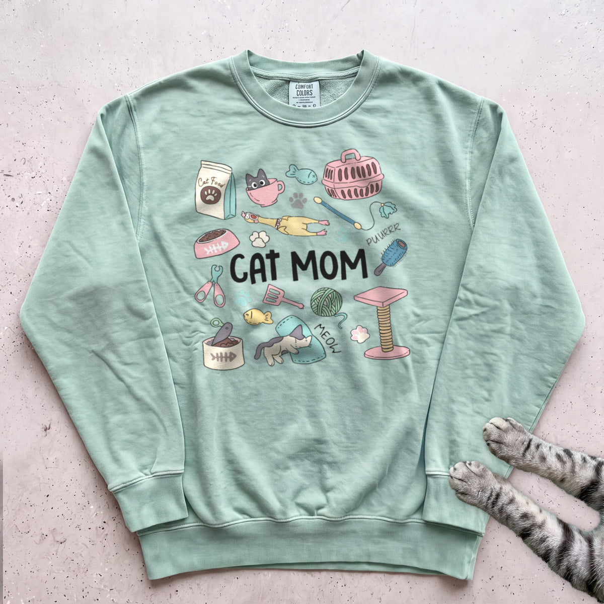Cat Care Cat Mom Sweatshirt - Light Green