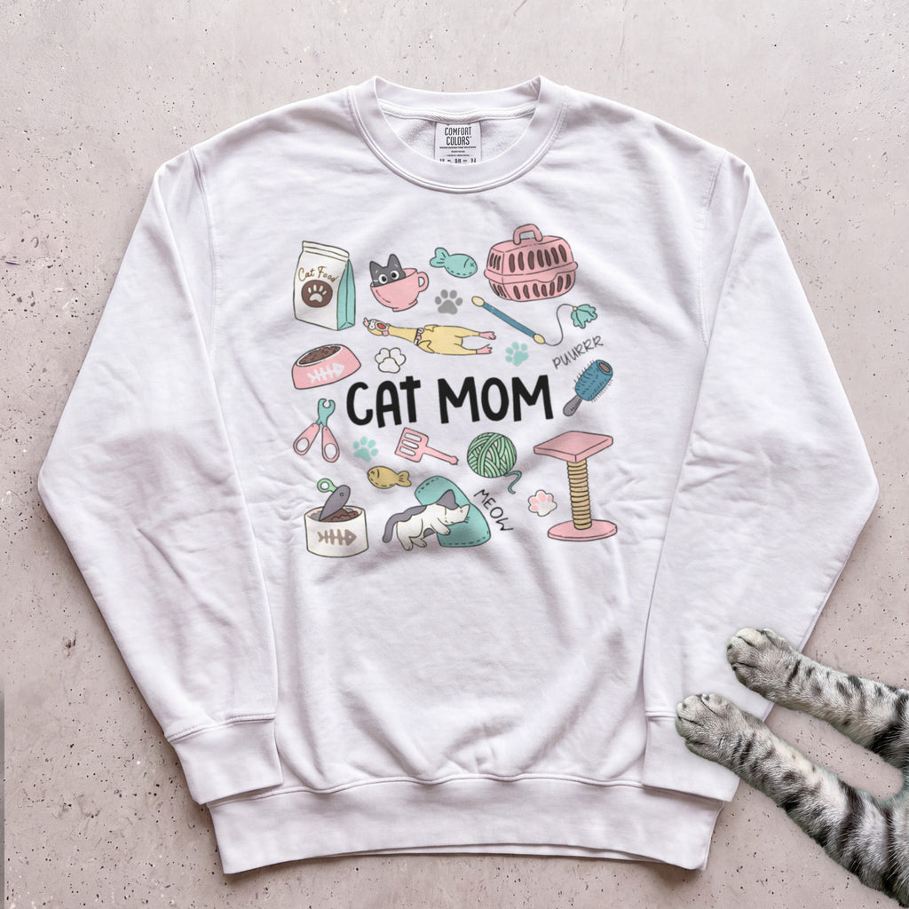 Cat Care Cat Mom Sweatshirt - White