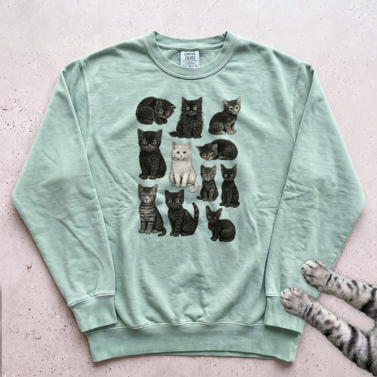 Cat Collage Sweatshirt - Light Green