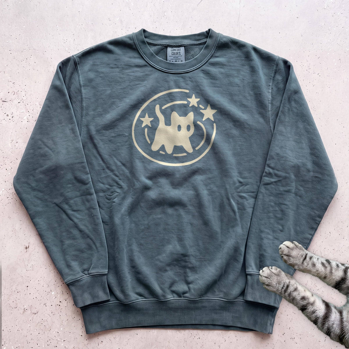 Retro Space Cat Sweatshirt - Blue Spruce