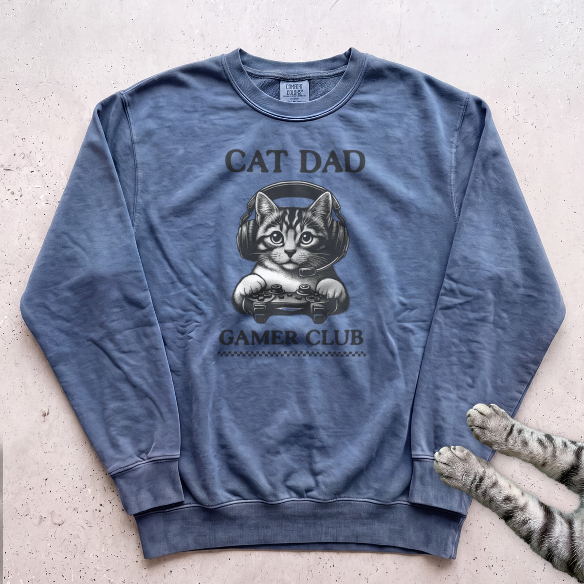 Cat Dad Gamer Club Sweatshirt - Blue Jean
