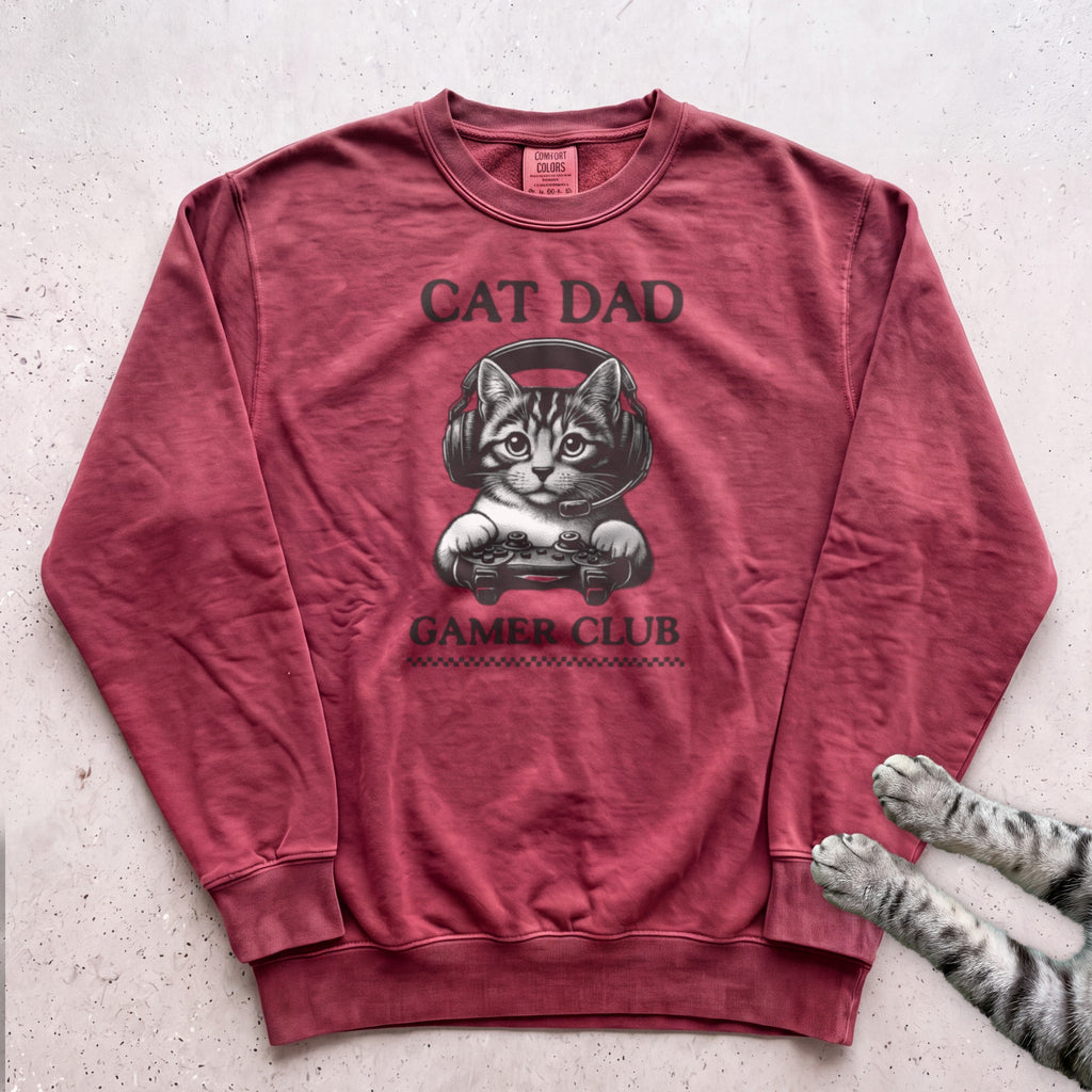 Cat Dad Gamer Club Sweatshirt - Crimson