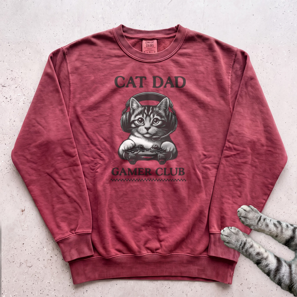 Cat Dad Gamer Club Sweatshirt - Crimson