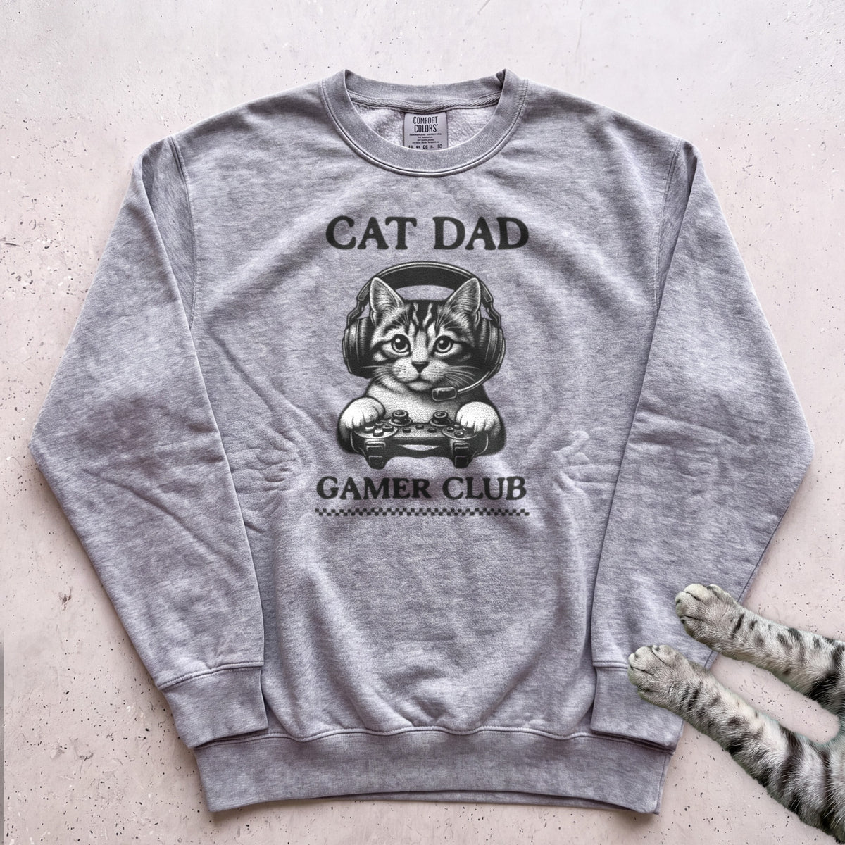 Cat Dad Gamer Club Sweatshirt - Grey
