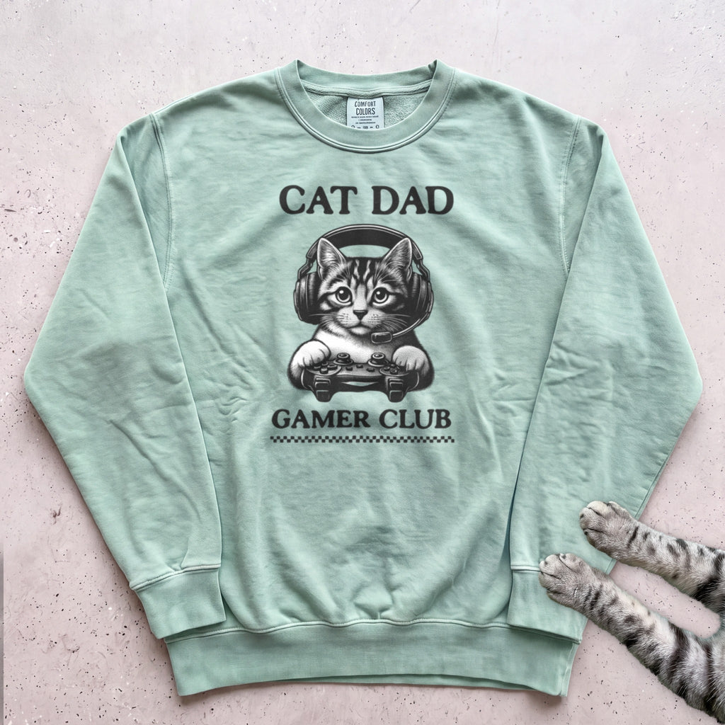 Cat Dad Gamer Club Sweatshirt - Light Green