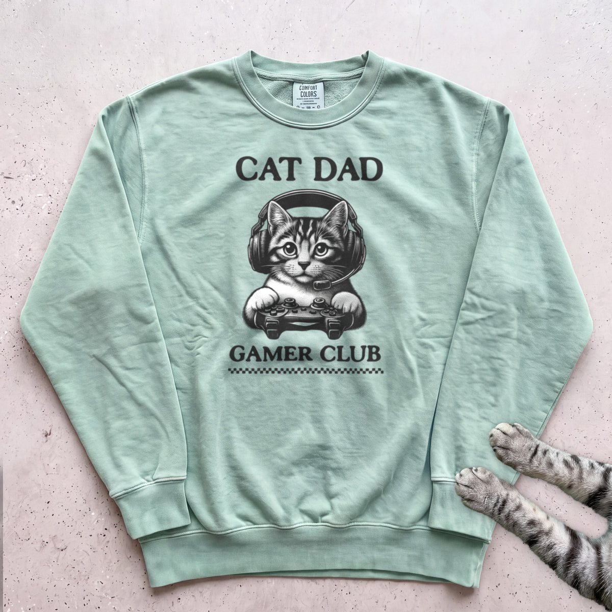 Cat Dad Gamer Club Sweatshirt - Light Green