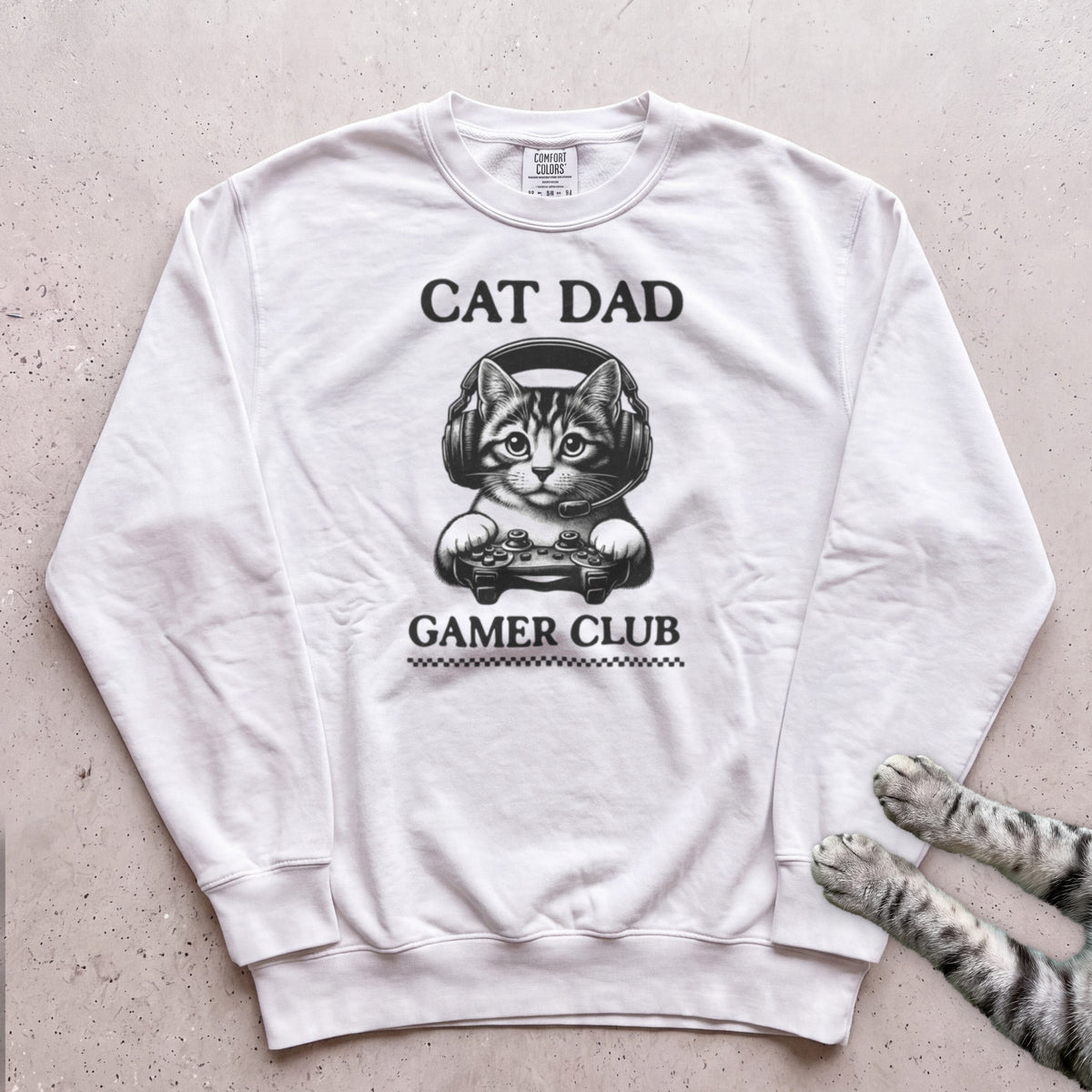 Cat Dad Gamer Club Sweatshirt - White
