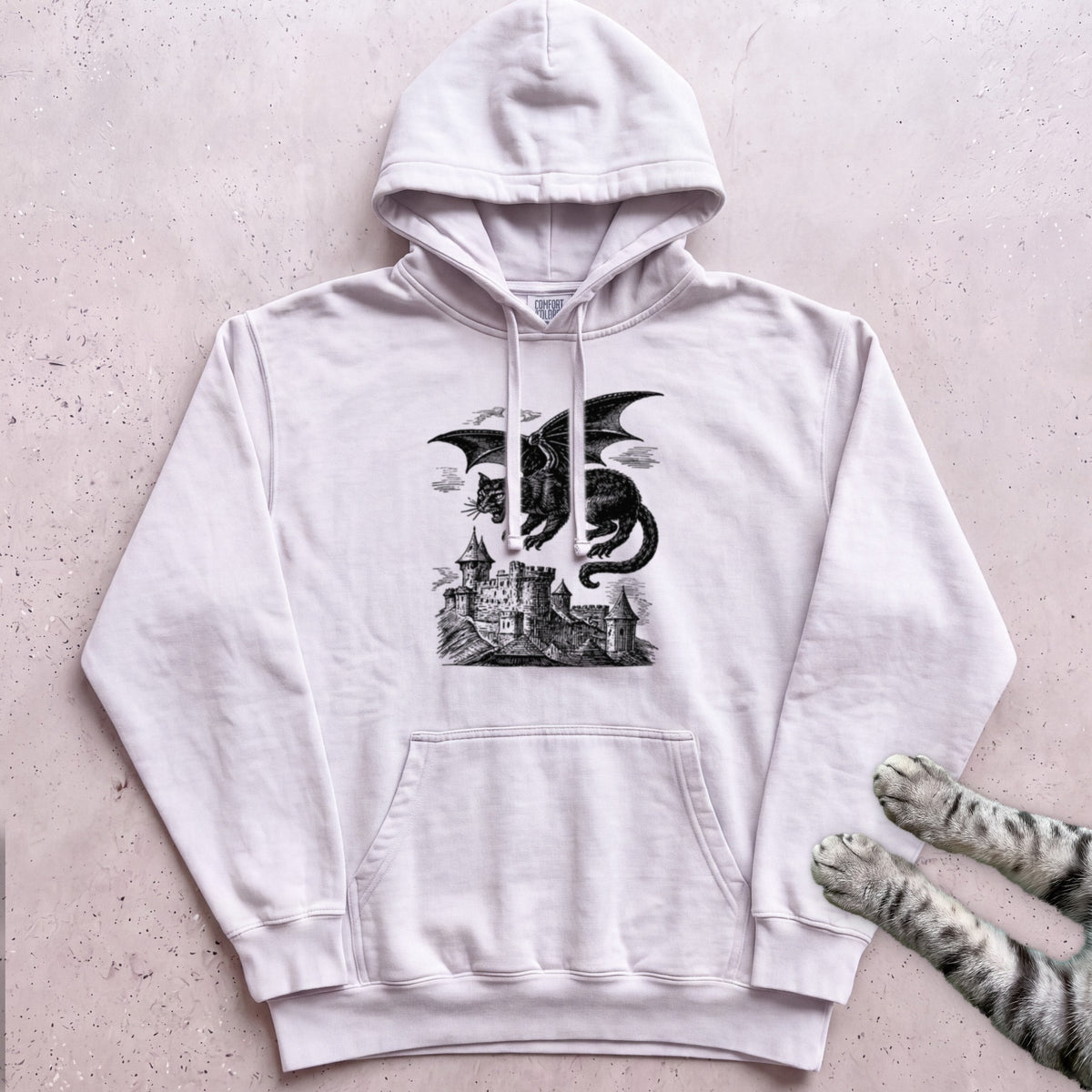 Cat Dragon Castle Hoodie - White