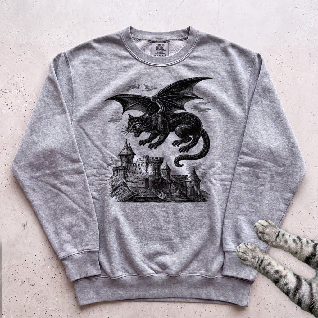 Cat Dragon Castle Sweatshirt - Grey