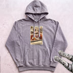 Cat Drinking Coffee Vintage Hoodie - Grey