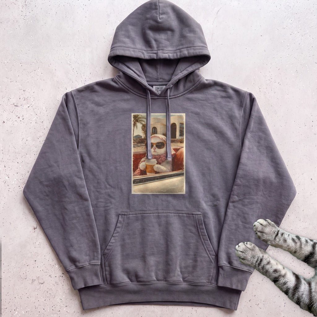 Cat Drinking Coffee Vintage Hoodie - Pepper
