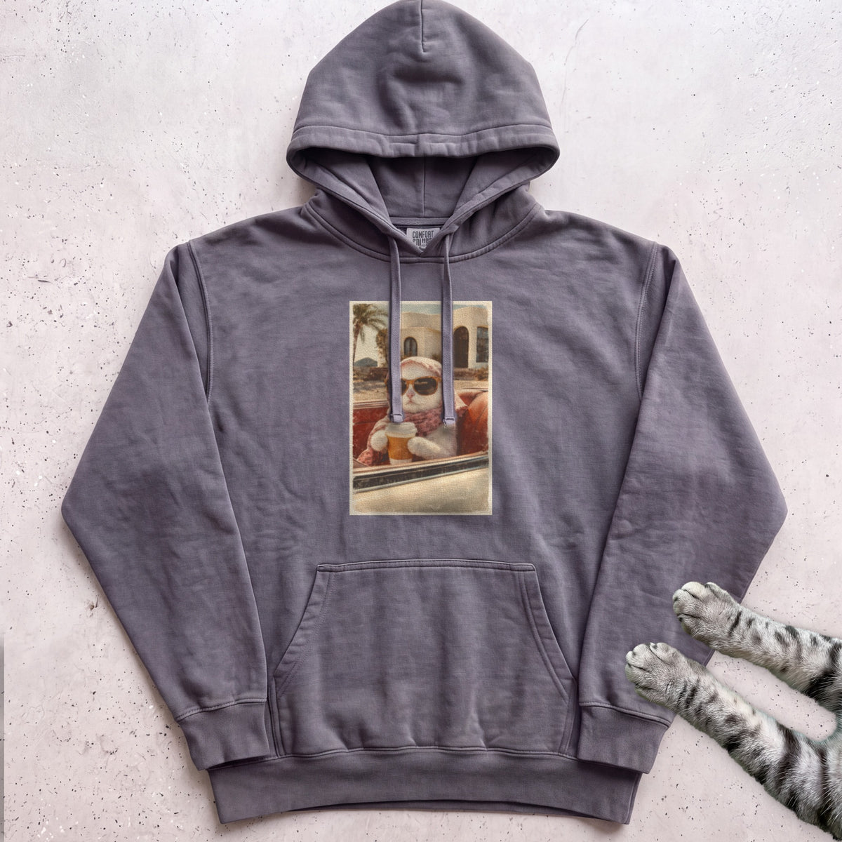 Cat Drinking Coffee Vintage Hoodie - Pepper