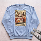 Cat Drinking Coffee Vintage Sweatshirt - Chambray