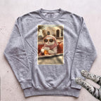 Cat Drinking Coffee Vintage Sweatshirt - Grey
