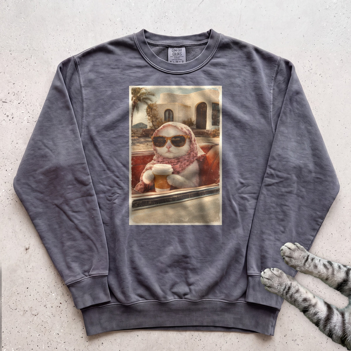 Cat Drinking Coffee Vintage Sweatshirt - Pepper