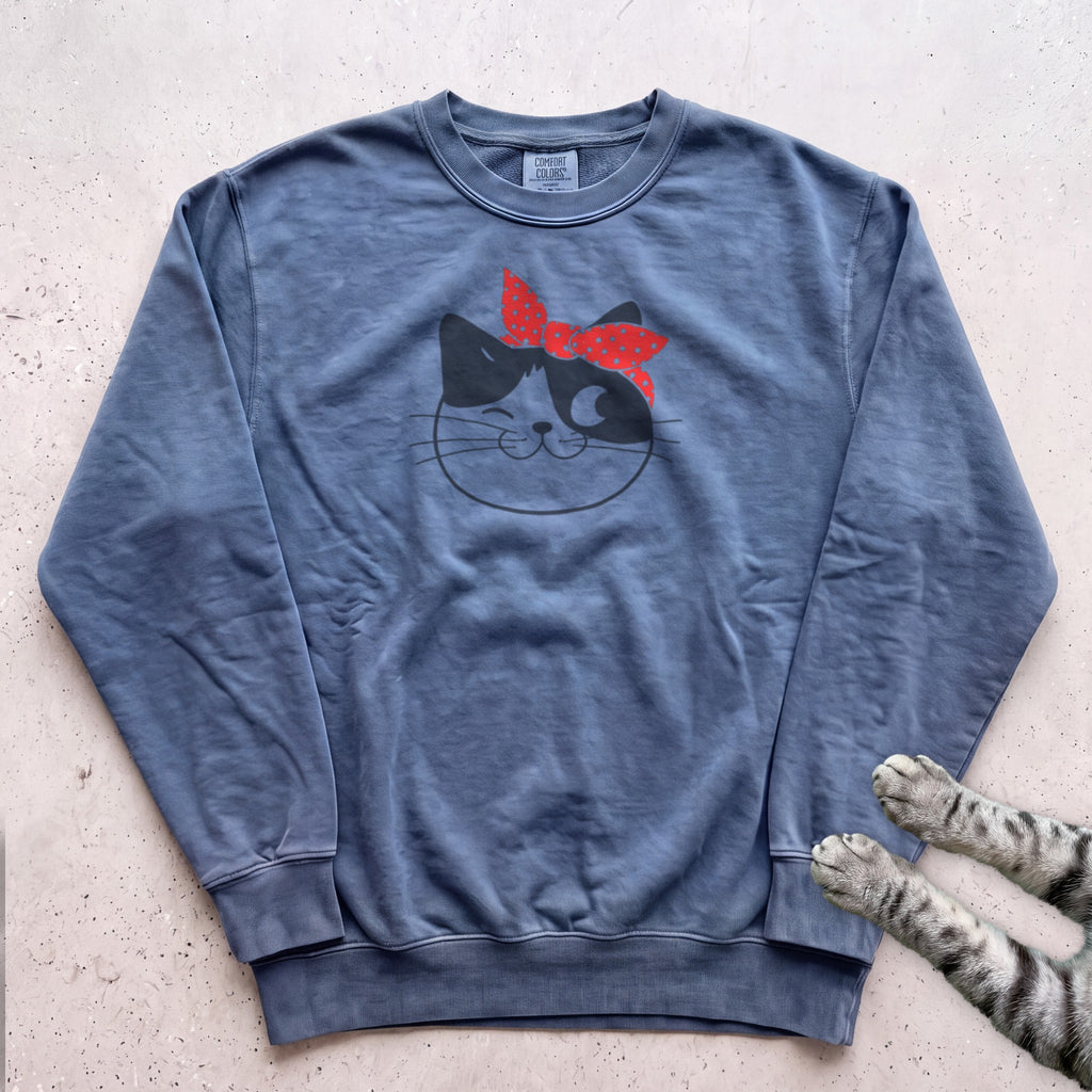 Cat Face Sweatshirt - Blue Jean