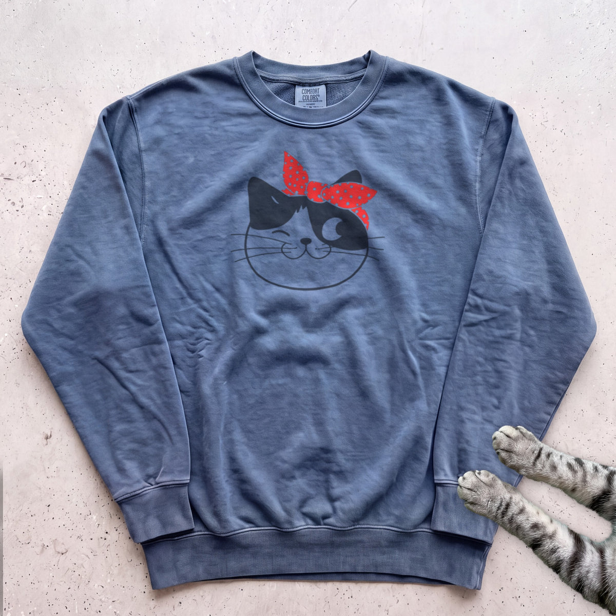 Cat Face Sweatshirt - Blue Jean