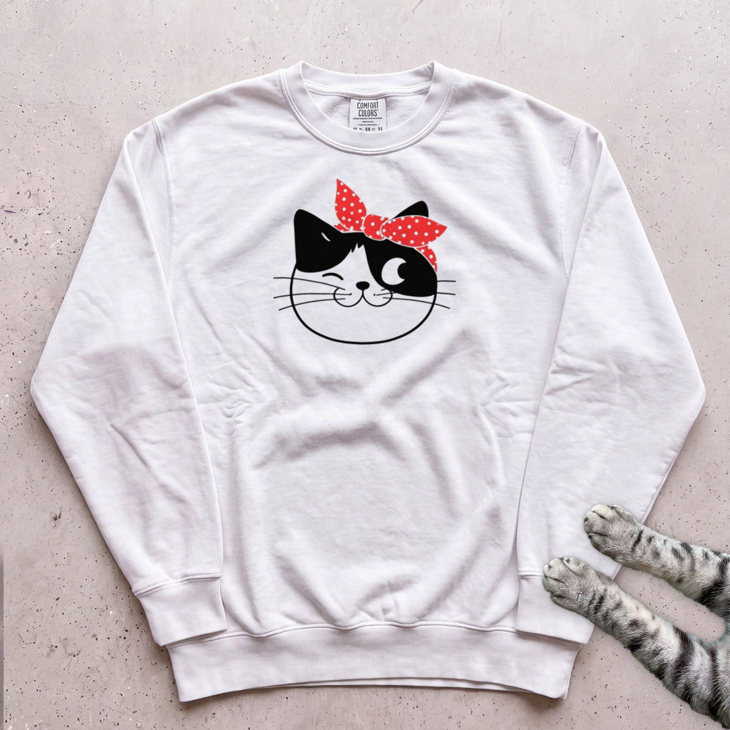 Cat Face Sweatshirt - White
