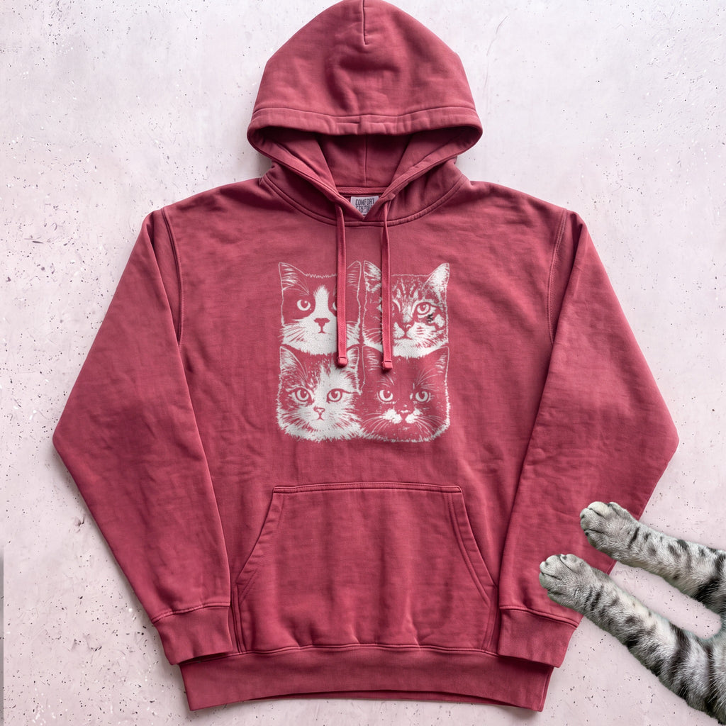 Cat Faces Hoodie - Crimson