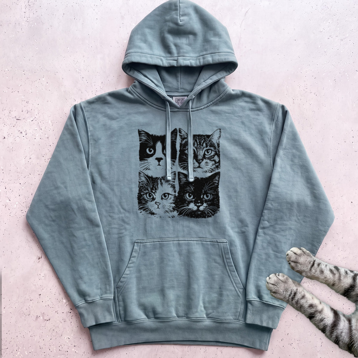 Cat Faces Hoodie - Seafoam