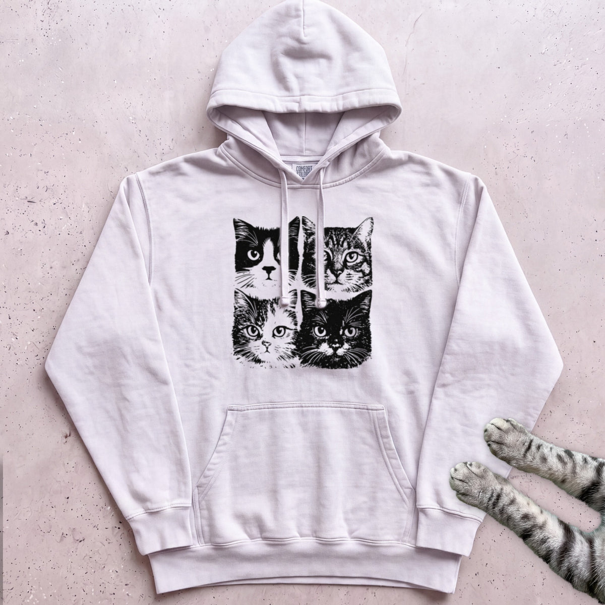 Cat Faces Hoodie - White