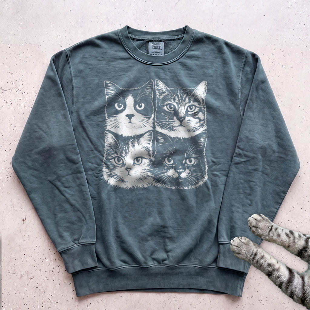 Cat Faces Sweatshirt - Blue Spruce