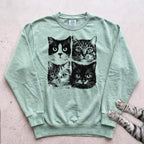 Cat Faces Sweatshirt - Light Green