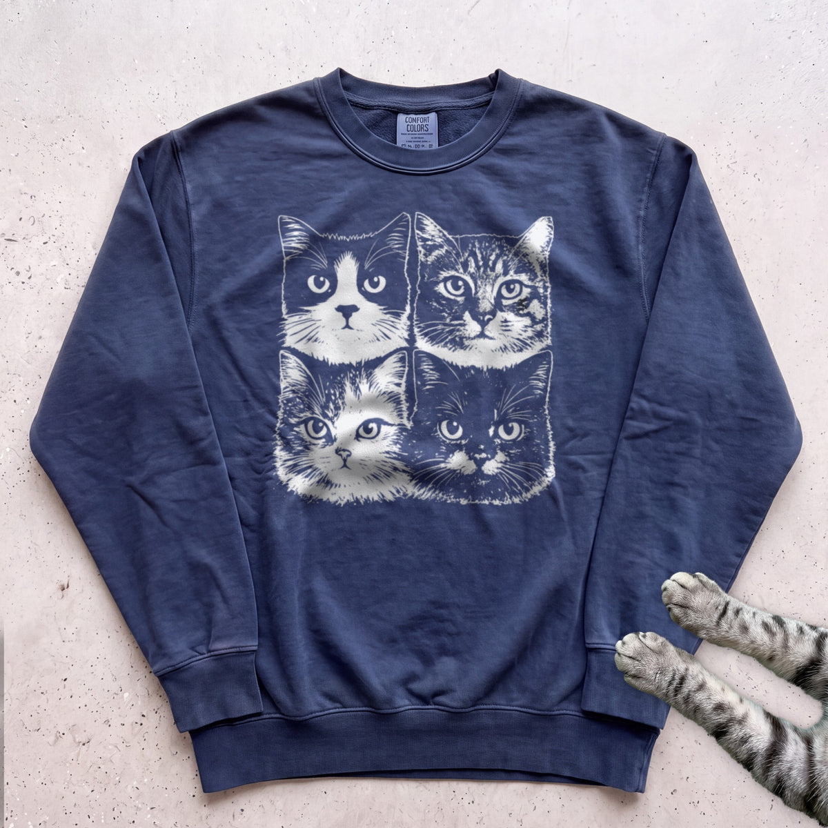 Cat Faces Sweatshirt - True Navy