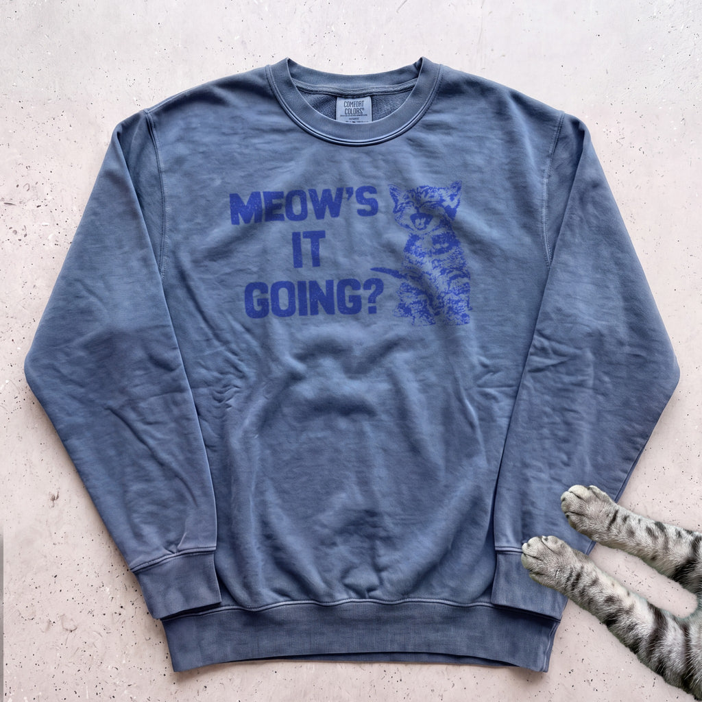 Meow's It Going Cat Sweatshirt - Blue Jean