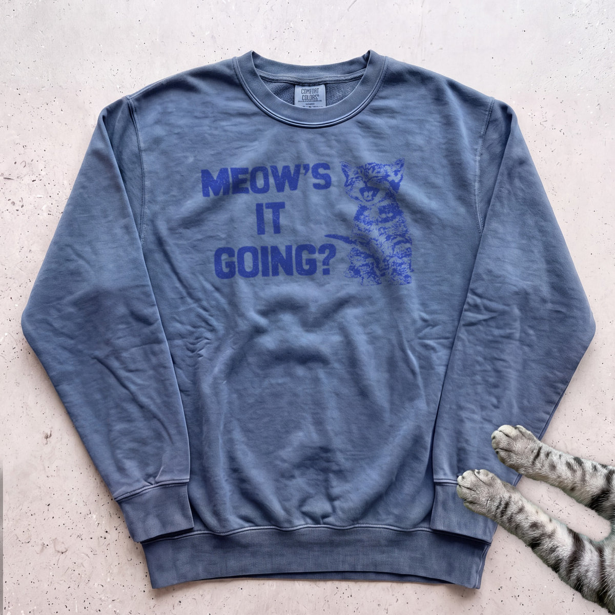 Meow's It Going Cat Sweatshirt - Blue Jean