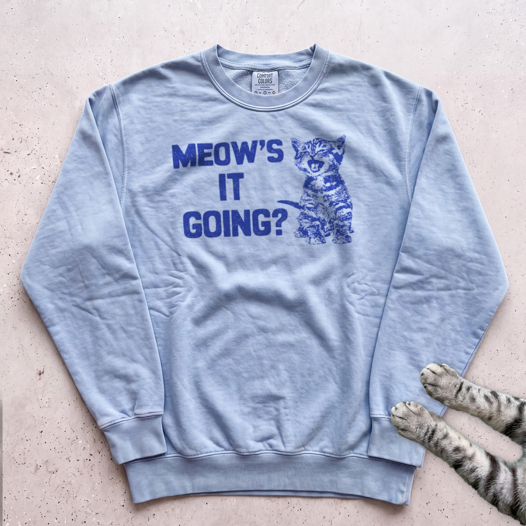 Meow's It Going Cat Sweatshirt - Chambray