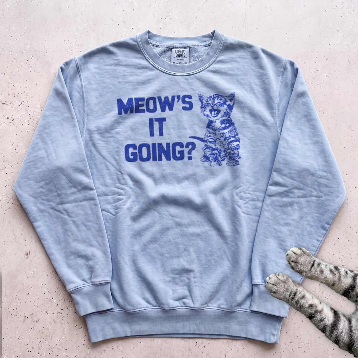 Meow's It Going Cat Sweatshirt - Chambray