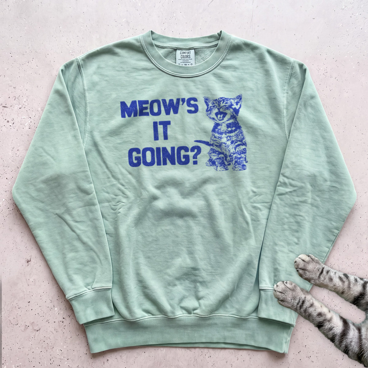 Meow's It Going Cat Sweatshirt - Light Green
