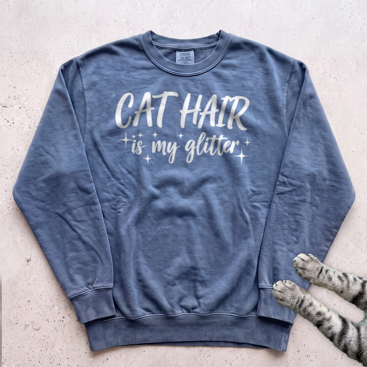 Cat Hair Is My Glitter Sweatshirt - Blue Jean