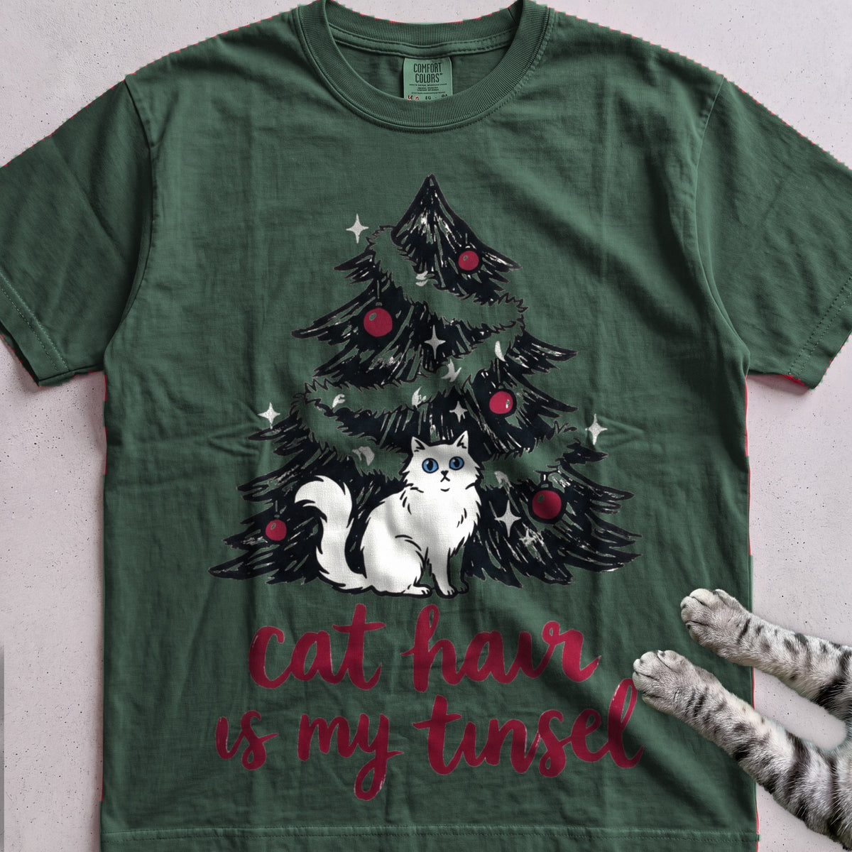 Cat Hair Is My Tinsel T-Shirt - Blue Spruce