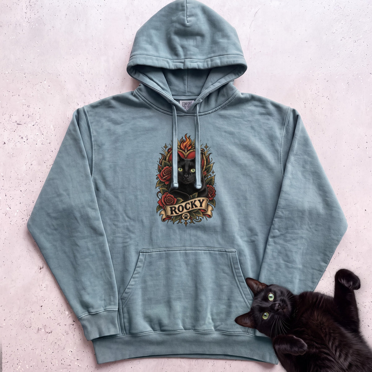 Cat Heart Tattoo Hoodie — Personalized Custom Cat Graphic Hoodie - Seafoam
