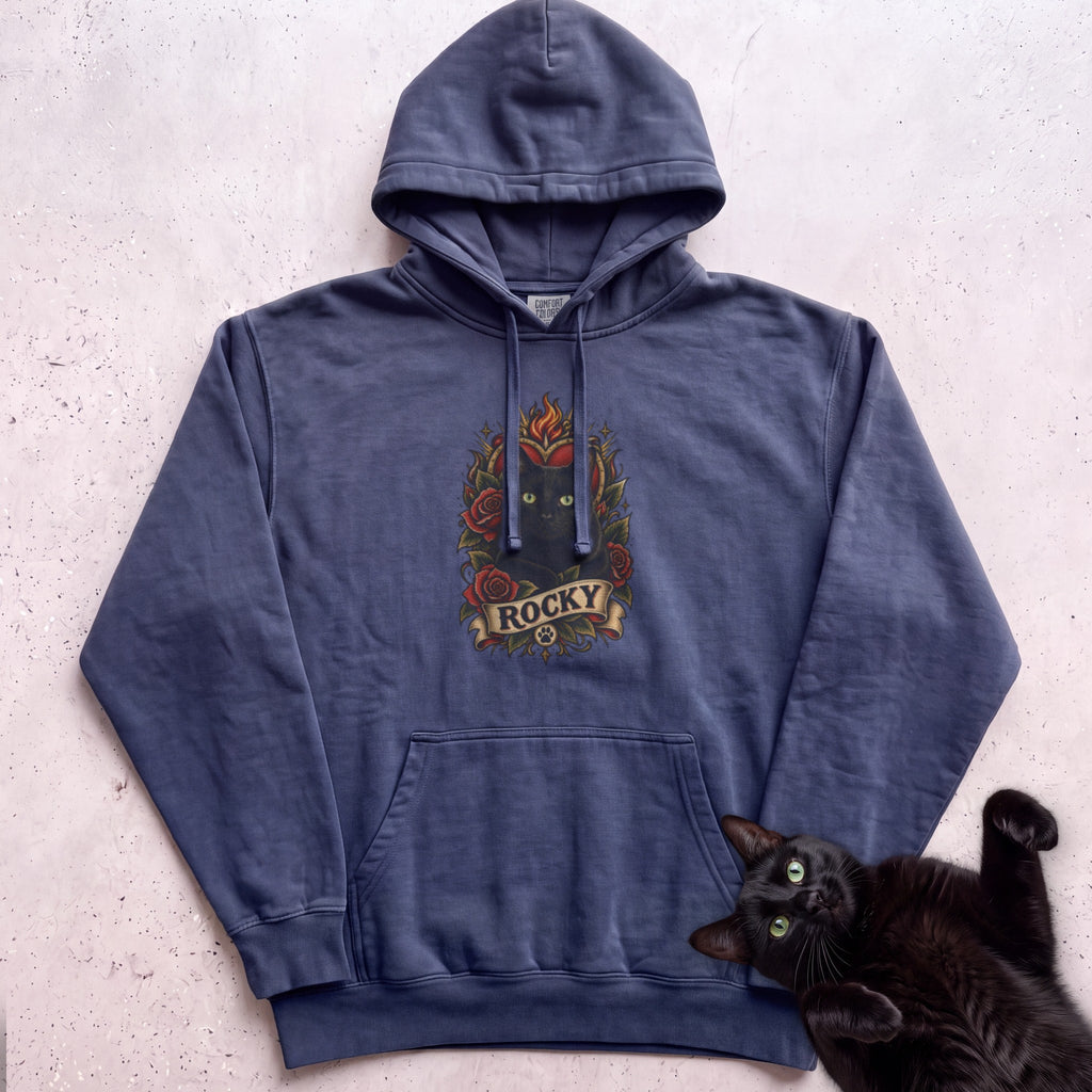 Cat Heart Tattoo Hoodie — Personalized Custom Cat Graphic Hoodie - True Navy