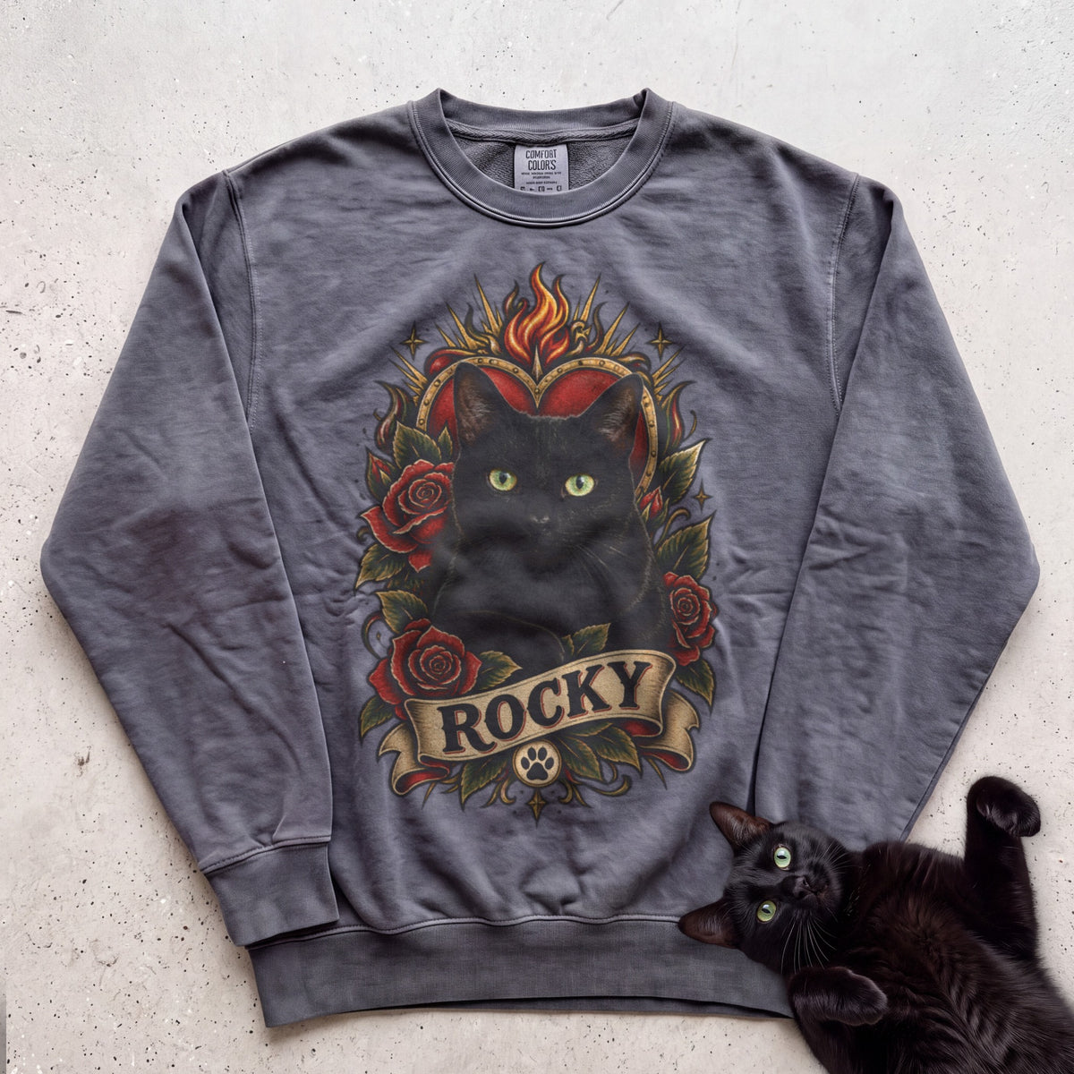 Cat Heart Tattoo Sweatshirt — Personalized Custom Cat Graphic Sweatshirt - Pepper