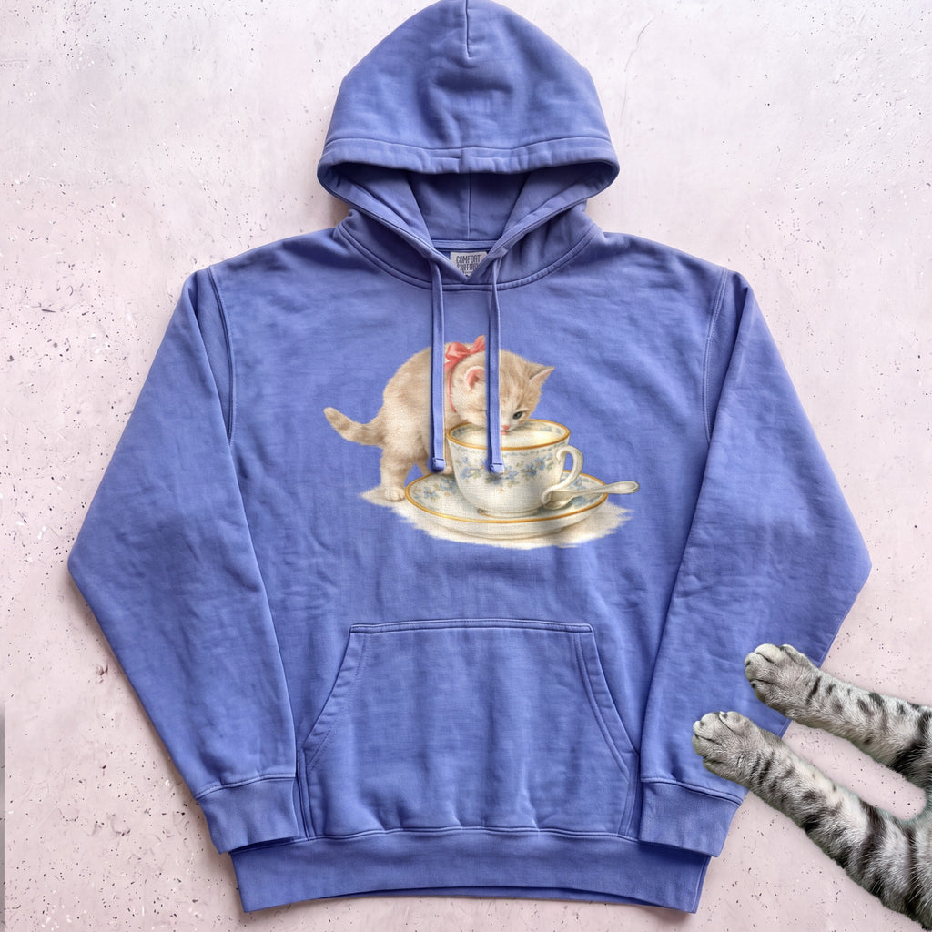 Cat in Teacup Hoodie - Flo Blue