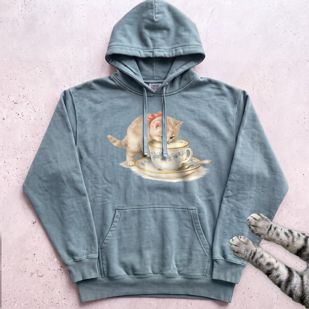 Cat in Teacup Hoodie - Seafoam