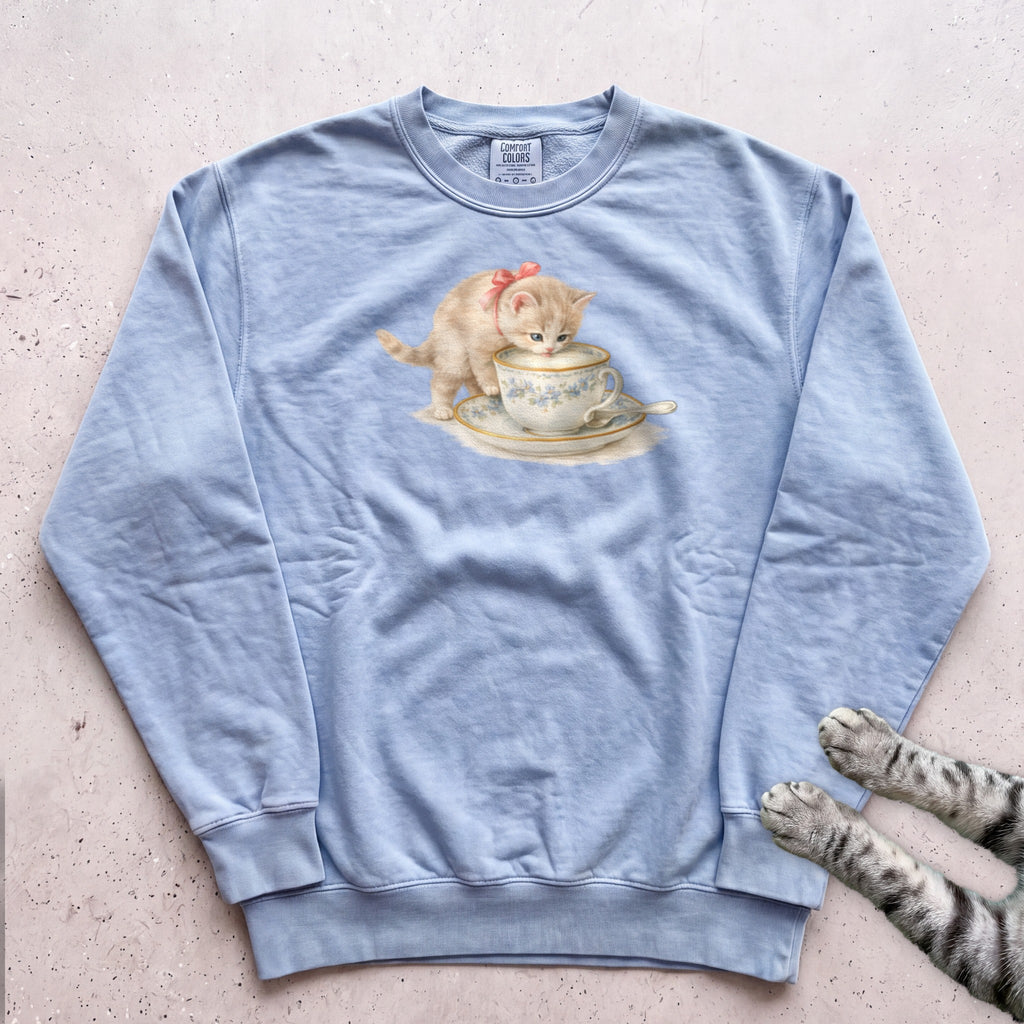 Cat in Teacup Sweatshirt - Chambray