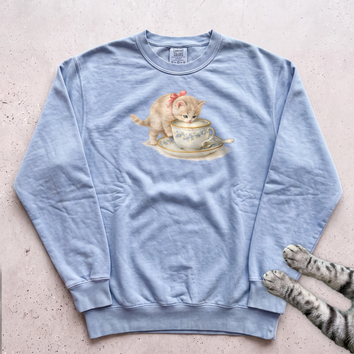 Cat in Teacup Sweatshirt - Chambray