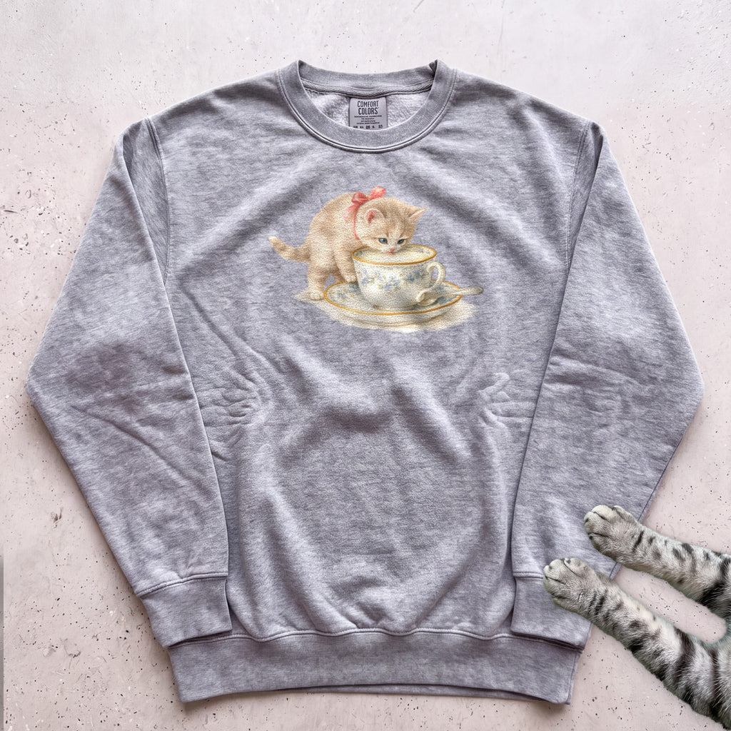 Cat in Teacup Sweatshirt - Grey