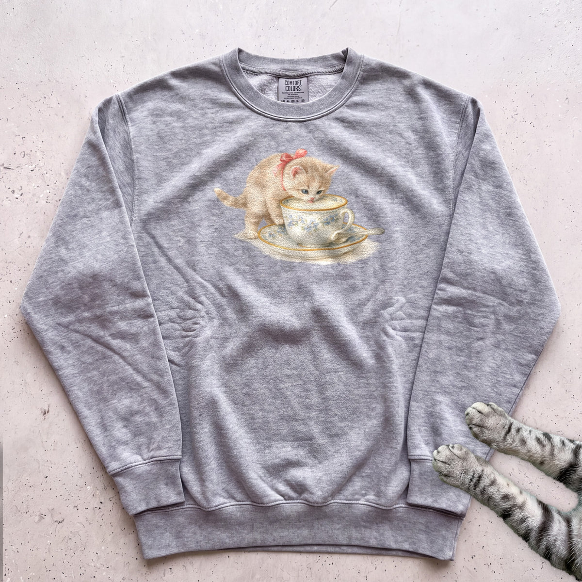 Cat in Teacup Sweatshirt - Grey