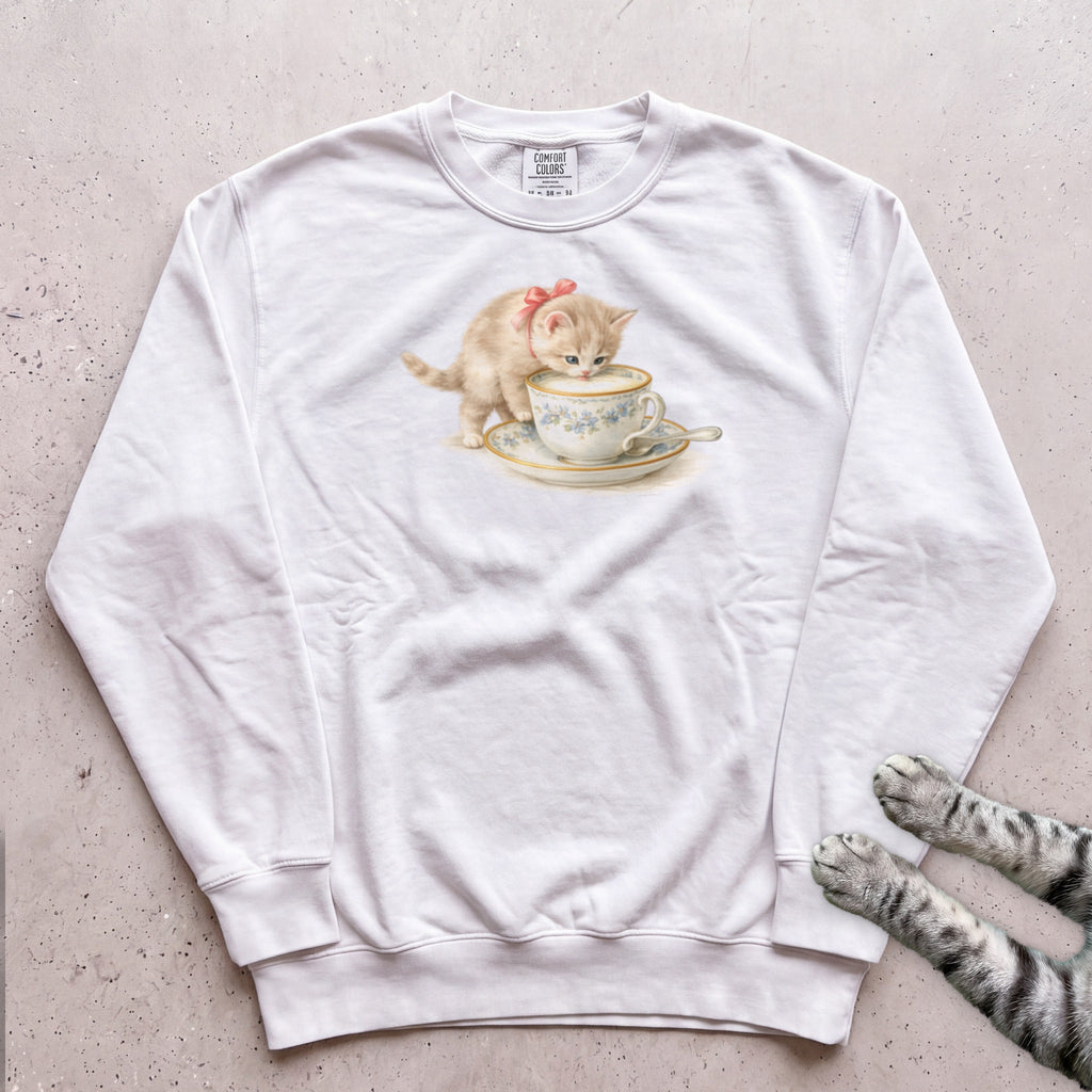 Cat in Teacup Sweatshirt - White
