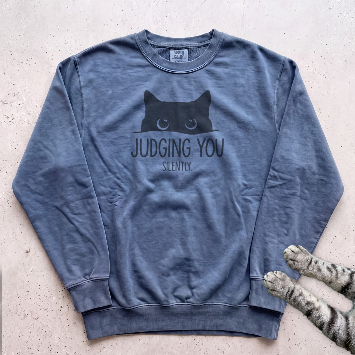 Cat "Judging You Silently" Sweatshirt - Blue Jean