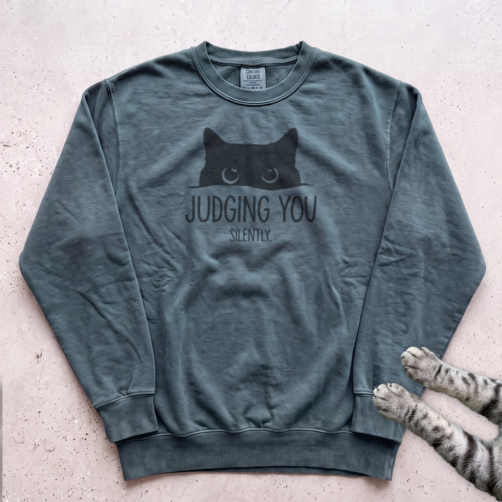 Cat "Judging You Silently" Sweatshirt - Blue Spruce