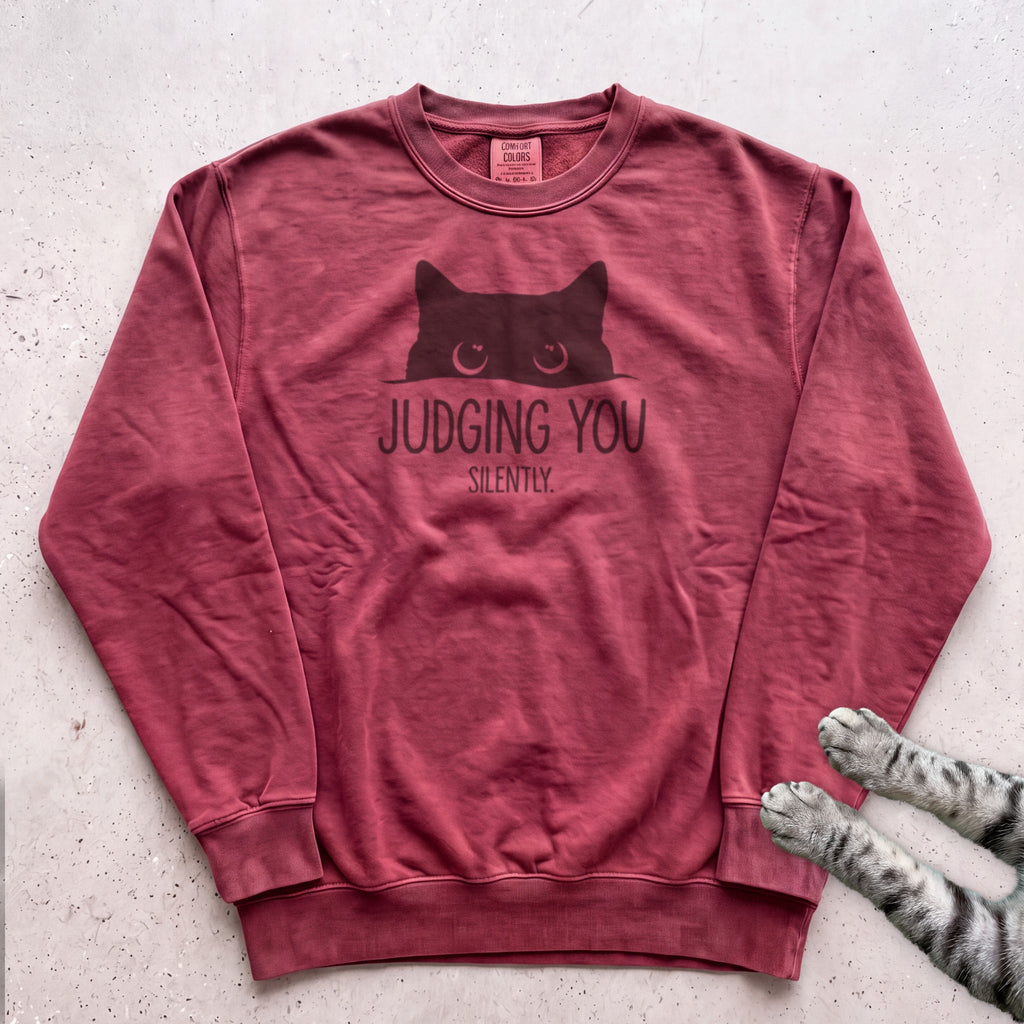 Cat "Judging You Silently" Sweatshirt - Crimson